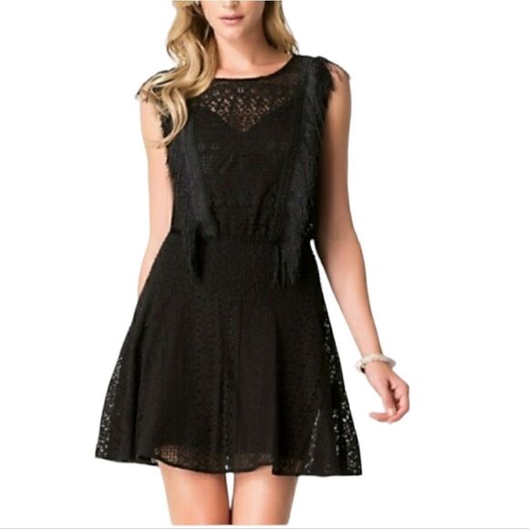BEBE Black Lace Fringe Dress Sz  Small - Picture 1 of 7